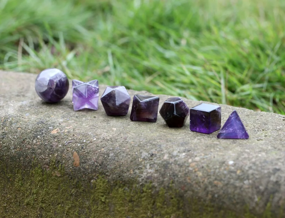 Резные 7 штук Аметист Платонические Твердые геометрические священные символов с