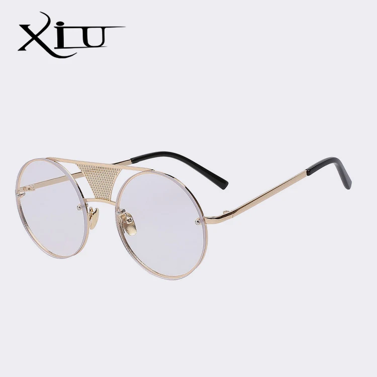 Gold w clear lens XIU оправы панк Солнцезащитные очки Для мужчин s круглые металлические очки ретро Брендовая Дизайнерская обувь Для мужчин покрытие для солнцезащитных очков зеркальный Одежда высшего качества UV400 - Цвет линз: Gold w clear lens