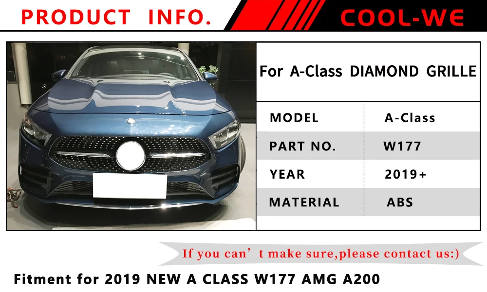 Для Mercedes Benz A200 спортивный для Sedan класс W177 Алмазная решетка переднего бампера гоночный автомобиль стиль