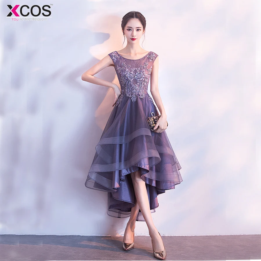 Фиолетовое коктейльное платье Элегантные Высокие Низкие аппликации vestido