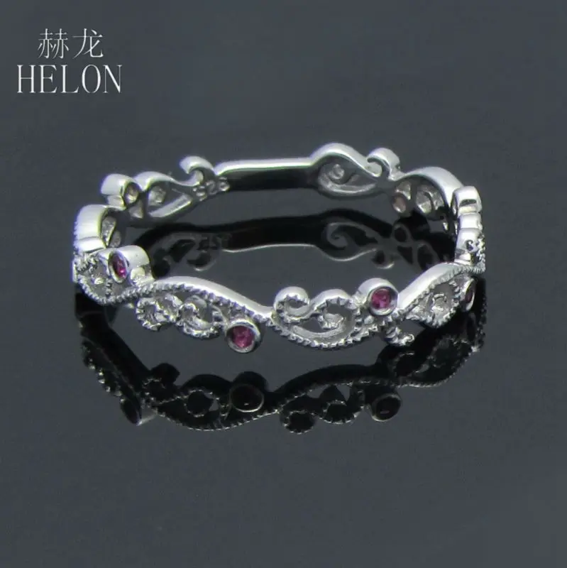Кольцо HELON Gemstone Band MILGRAIN Pave из натурального рубина, серебро 925, обручальные кольца для женщин, ювелирные украшения