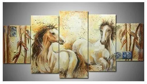 150cm*70cm hand-painted oil wall art White horse pentium decoration animal Landscape painting on canvas 5pcs/set DY-017 | Дом и сад
