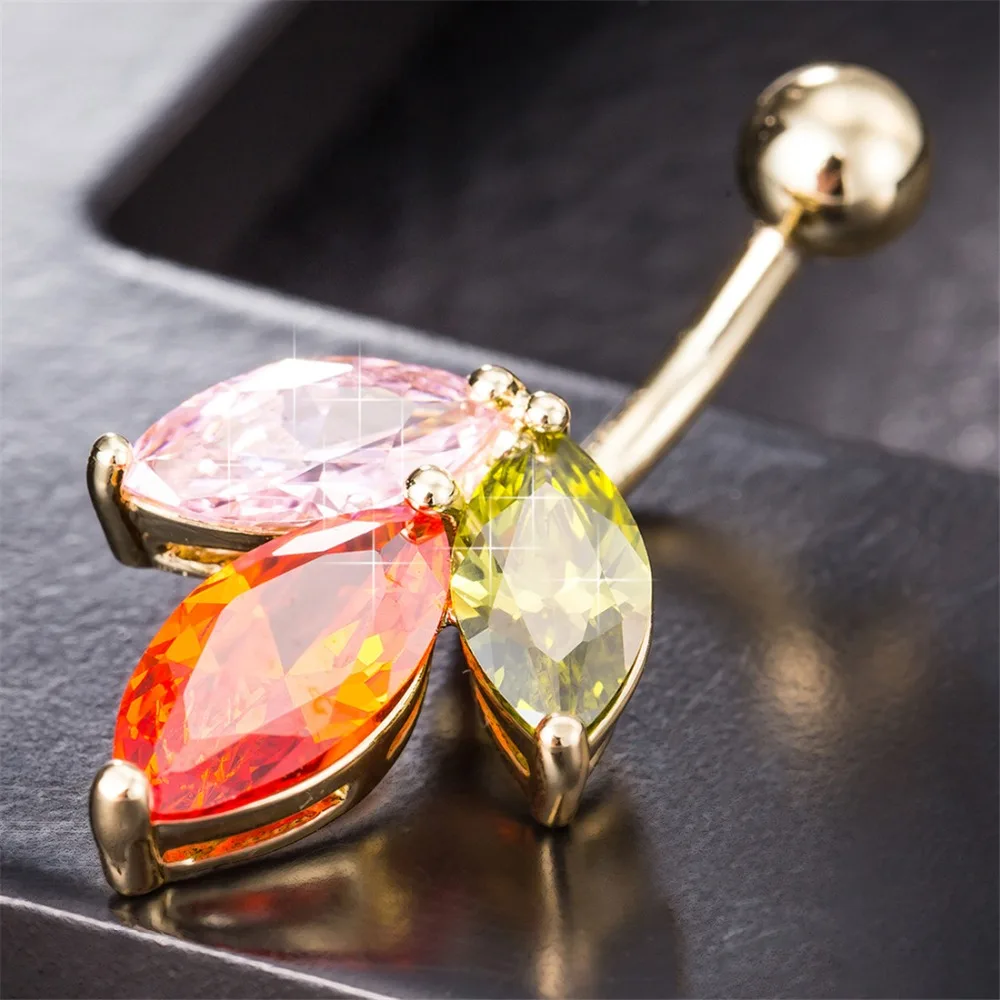 Gussiarro цветок 3 цвета CZ кольца для пупка пирсинг для тела бижутерия Umbigo Percing Body Jewelry пирсинг