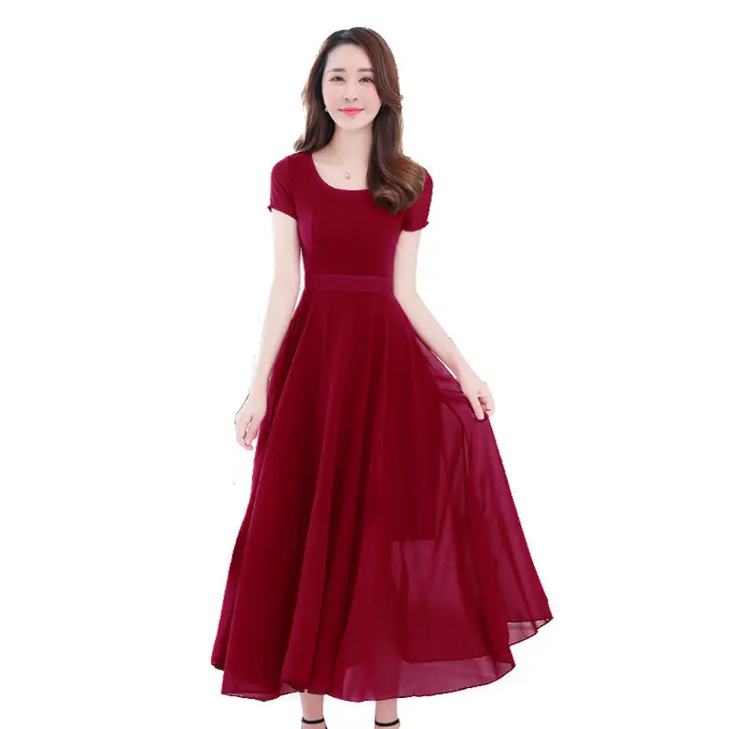 Повседневное шифоновое платье для женщин Vestido летнее тонкое длинное с высокой