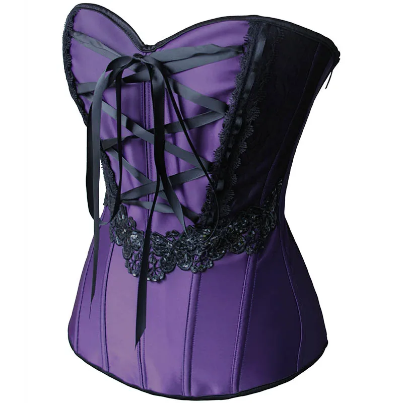 Purple Satin Corset Dresses Corpetes E Espartilhos Sexy Corsets And Bustiers Gothic Dress Victorian Burlesque Costumes For Women | Женская