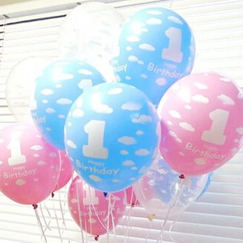 100 шт./лот 12-дюймовые прозрачные розовые синие латексные шары с принтом в виде облаков, жемчужные шары, воздушный шар на 1-й день рождения, тов... от AliExpress WW