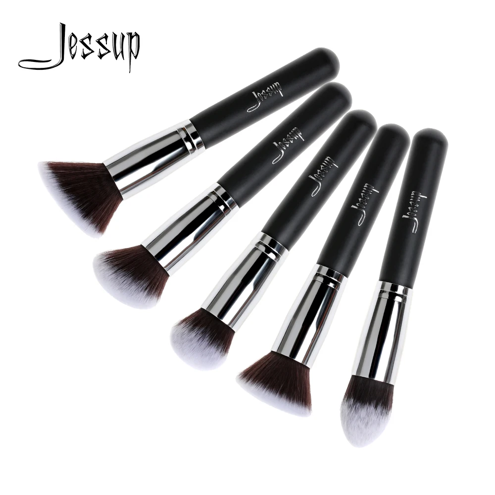 Jessup 5 шт черный/серебро синтетические волосы деревянной ручкой Kabuki порошок
