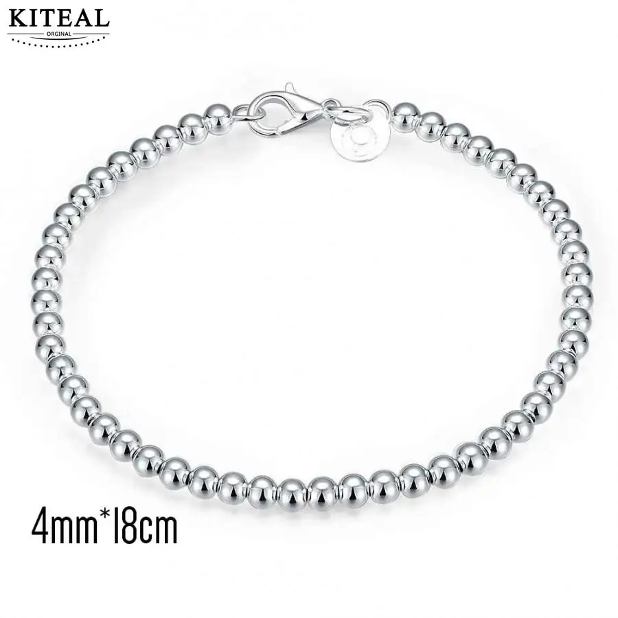 silver4mm18cm 3 цвета, модный серебряный браслет для женщин, 4 мм, 6 мм, 8 мм, 16, 18, 20 см, бусы на цепочке, мужские браслеты, подарок, 925 ювелирные изделия - Окраска металла: silver4mm18cm
