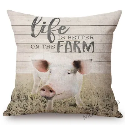 Nordic Farm Animals Sweet Farm Life Rule Principle Letter Art Sofa Throw Pillow Case Retro Cotton Linen Car Pillow Cushion Cover - Цвет: T218-3