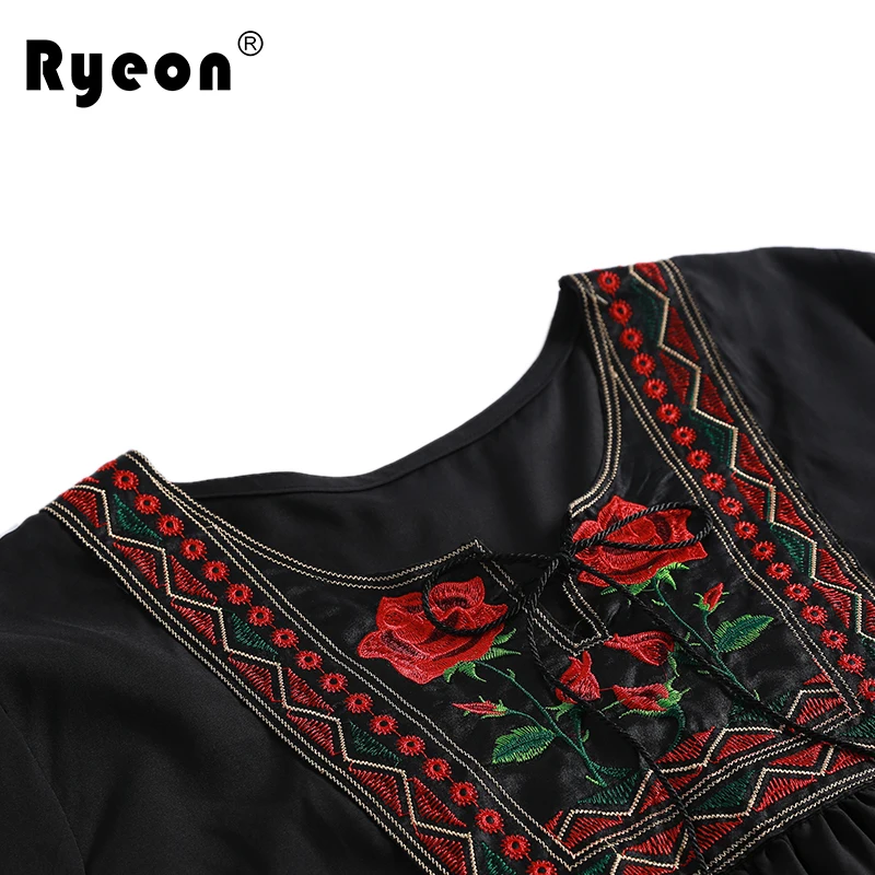 Ryeon Plus Size Women Blouse Shirt Embroidery Tassel Ethnic Sexy Black Casual Loose Long Sleeve Cotton Blouse7xl 6xl 5xl |