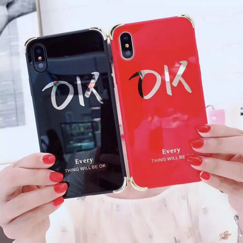 For iPhone 8 8Plus Fashion Black Pink Red Mirror Phone Case iphone 7 7Plus 6 6s 6Plus 6sPlus Couples Style OK&ampON Cover Funda |