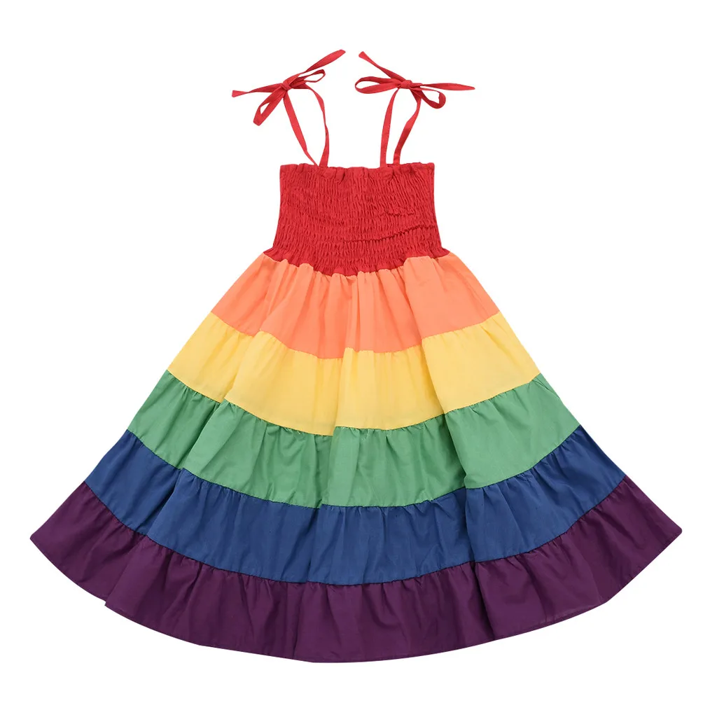 vestidos Girls Dress Kids Dresses For Toddler Baby Rainbow Striped Patchwork Princess Party Sundress | Детская одежда и обувь