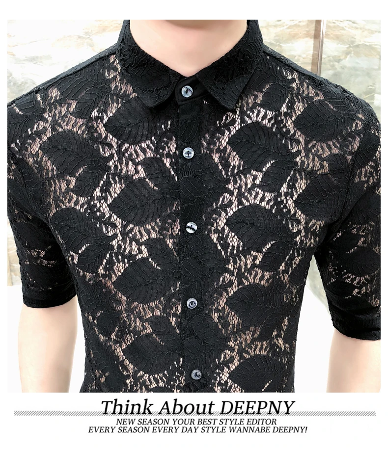 Новая прозрачная Мужская рубашка с вырезами роскошные кружевные мужские