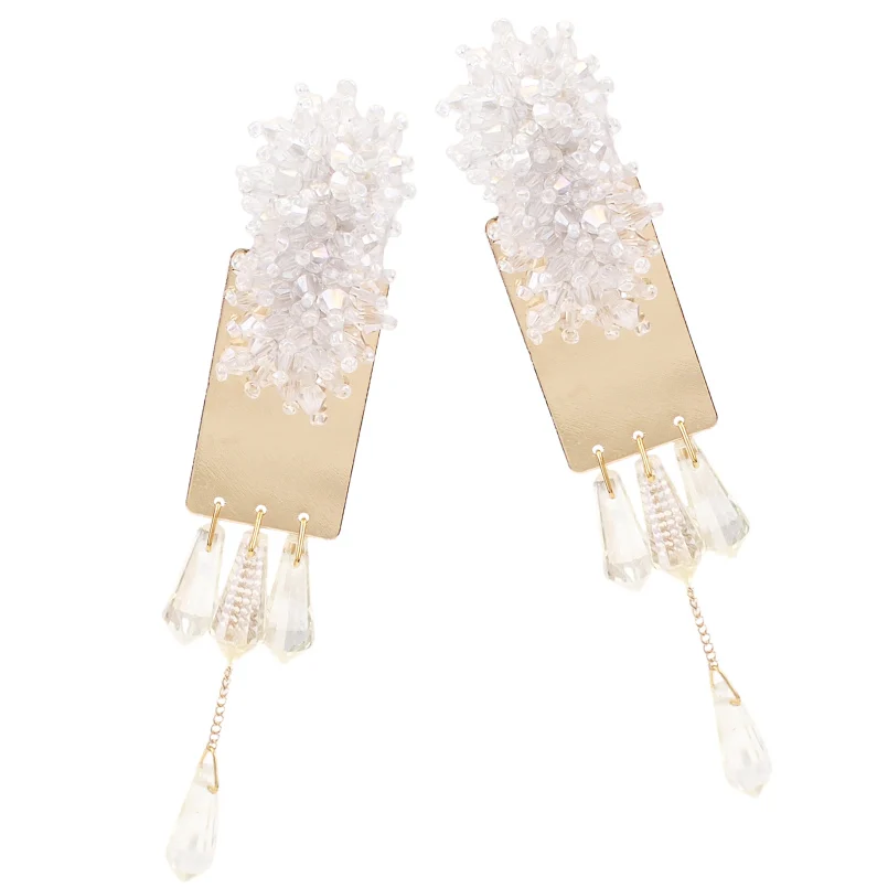 MANILAI Boho массивные серьги для женщин длинные бусы Висячие длинные висячие серьги Модный свадебный кристалл серьги Кластерные украшения - Окраска металла: White Earrings
