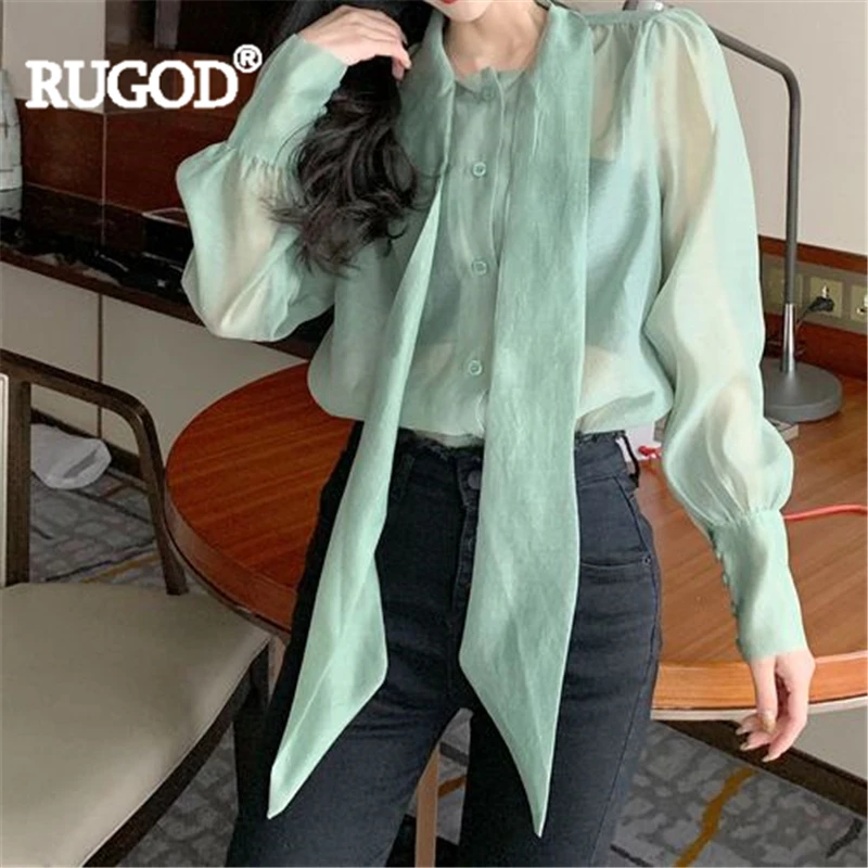 Женская шифоновая блузка RUGOD однотонная с бантом весна 2019 | одежда