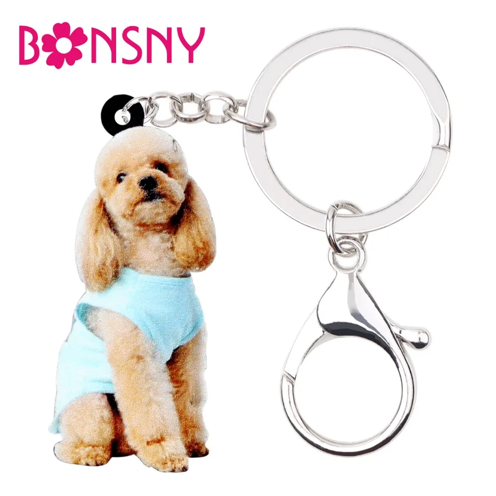 

Bonsny Acrylic Sweet Sitting Poodle Dog Key Chains Keychains Rings Jewelry For Women Girls Ladies Handbag Car Charms Decoration
