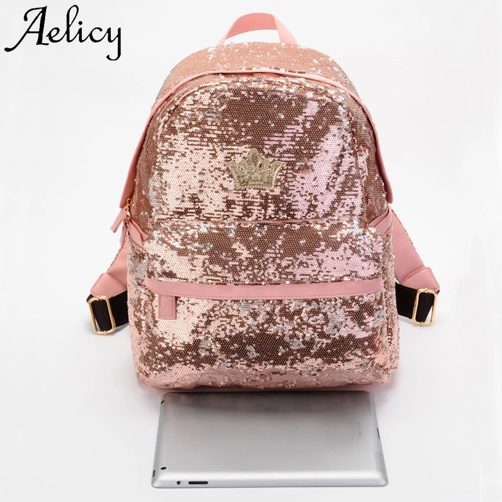 Aelicy женские уличные цветные рюкзаки с короной и блестками для путешествий, Студенческая сумка с клапаном, спортивный Карманный Рюкзак для телефона, школьная посылка
