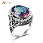 Европейский Стиль 925 стерлингового серебра кольца из натурального жемчуга Мистик, Радуга лаборатория топаз CZ Винтаж кольцо для женщин Свадебные Bijoux (украшения своими руками)