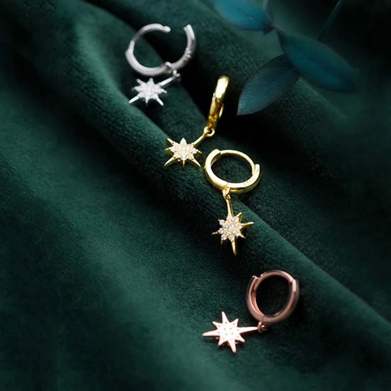Модные звезда с маленькими ушами Обруч S925 стерлингового серебра серьги для