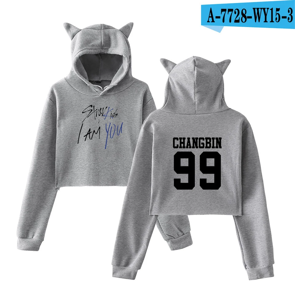 LUCKYFRIDAYF/, модный Теплый Женский Топ с принтом «I Am You Idol Changbin», толстовка с капюшоном, 2XL - Цвет: gray