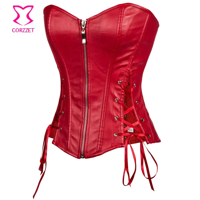 Красный корсет из искусственной кожи с боковой шнуровкой бюстье топ корсеты и в