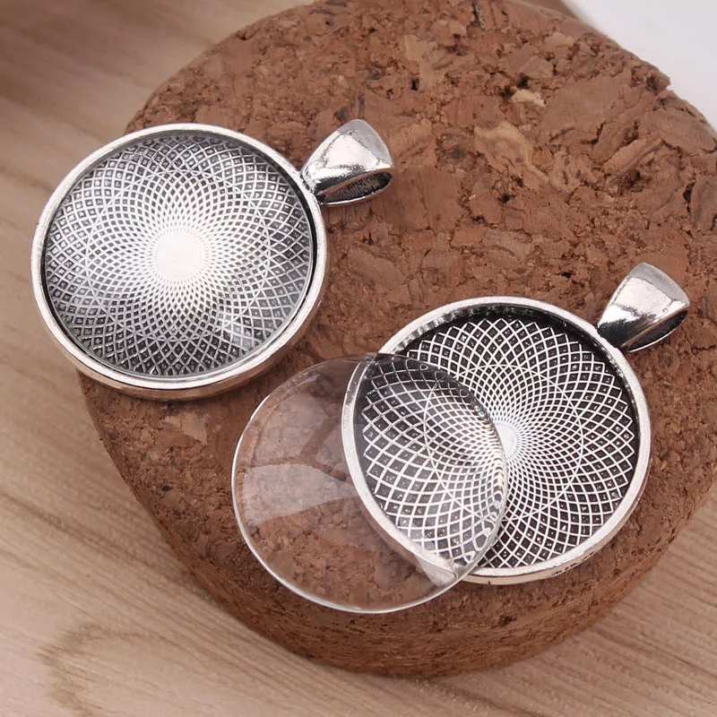 1 дюйм кабошон кулон лоток серебро 25 мм настройки + прозрачное стекло кабошоны