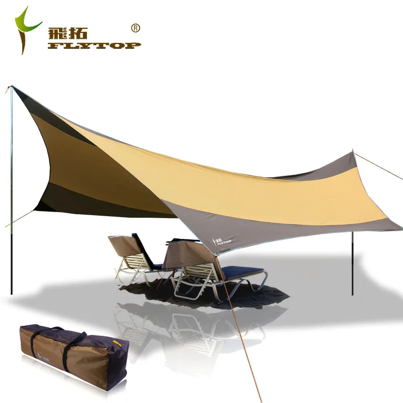 

Flytop 550cm*560cm Iron Poles UV Sun Shade Shelter Beach Tent Camping Travel Awning Tarp with Silver Coated Oxford Fabric