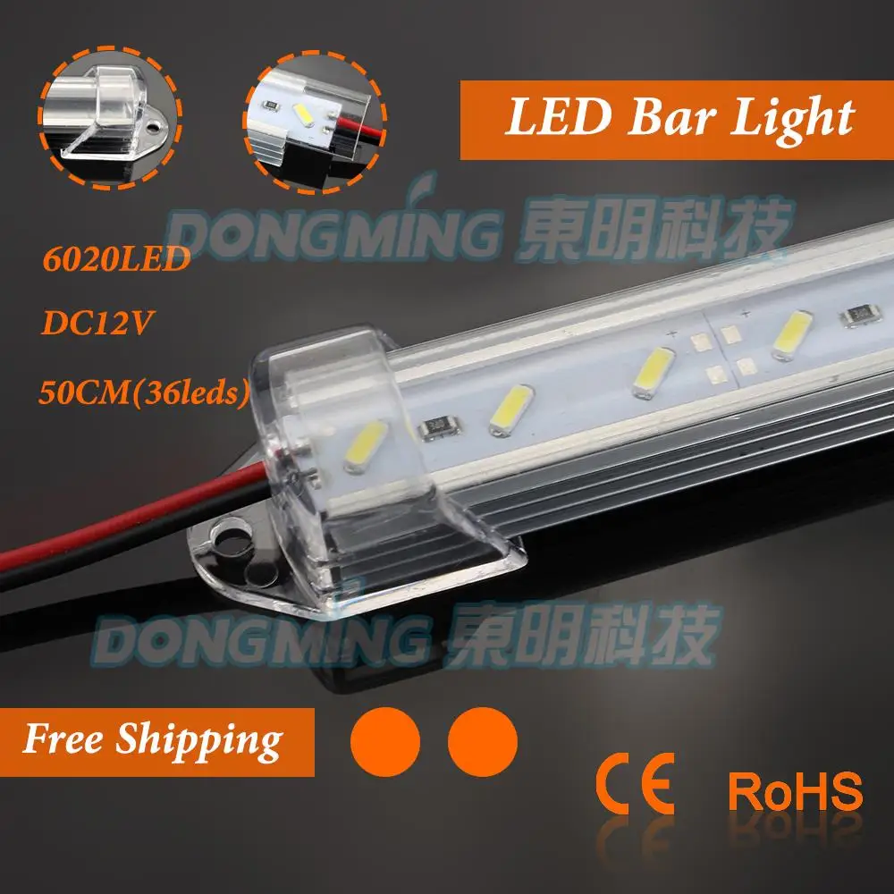 Free shipping 6pcs 0.5m 36leds 12V SMD 7020 led Bar light LED luces Strip light no waterproof table lamp with U shell + pc Cover