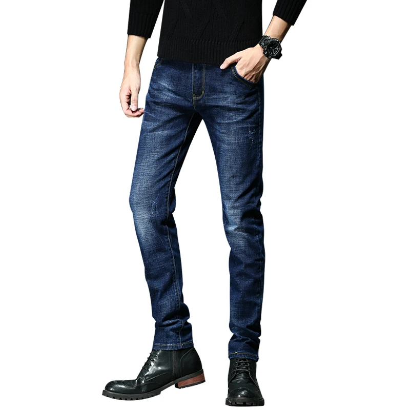 Мужские джинсы-стрейч повседневные хлопковые джинсы с эффектом поношенности