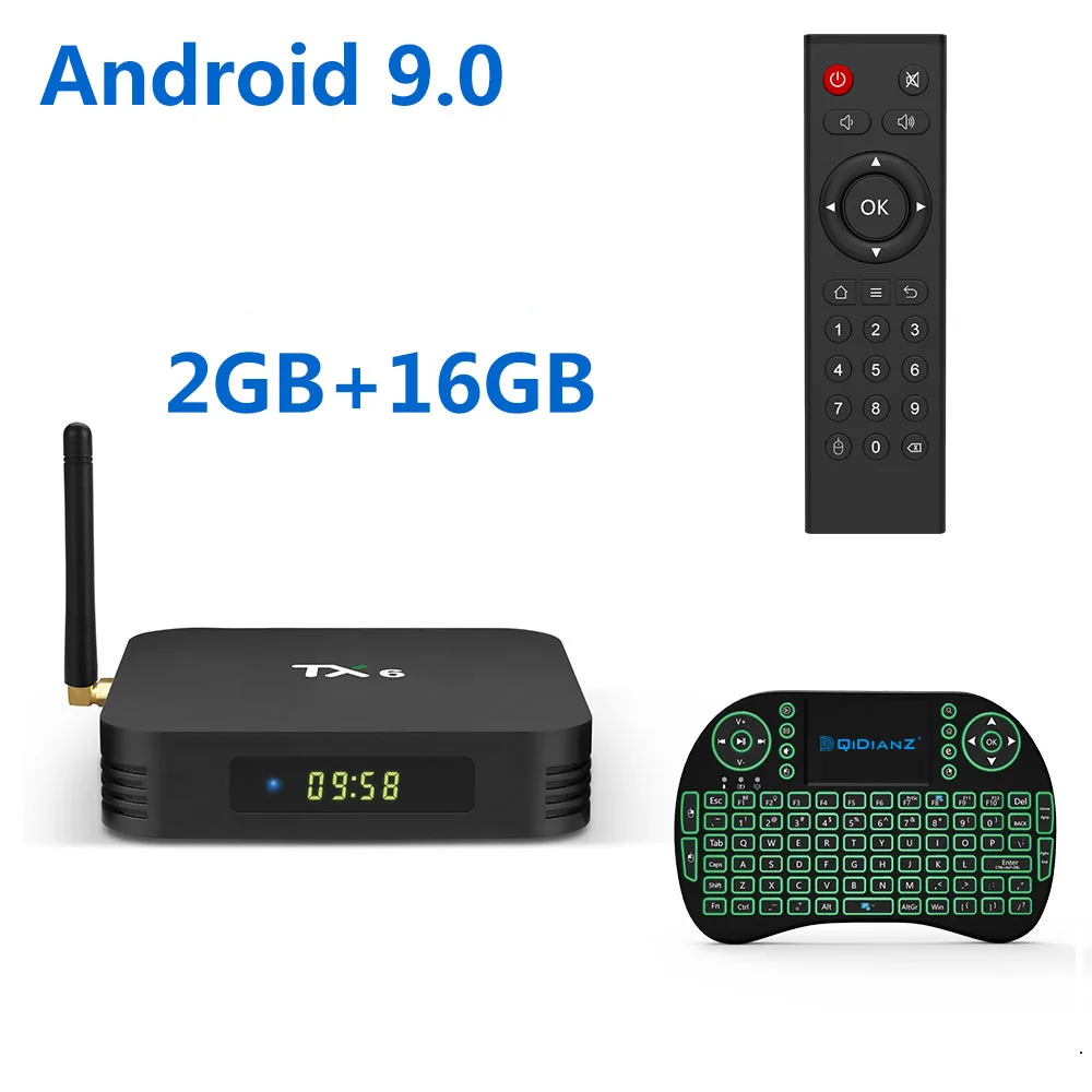 2G 16G Add keyboard Tanix TX6 Smart tv BOX Android 9,0 четырехъядерный ARM Cortex-A53 USB3.0 4G+ 64G 2,4G/5G двойной wifi BT4.1 4K Neftflix Google телеприставка - Цвет: 2G 16G Add keyboard