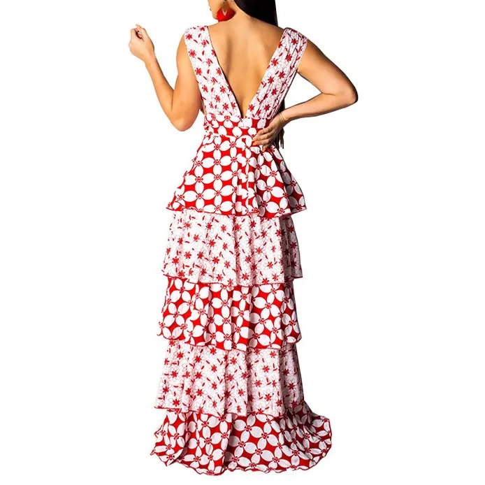Женское платье с принтом длинное пляжное открытой спиной и глубоким v образным