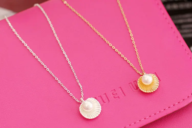Fashio Simulated-pearl Shell Small Pendant Beach Necklace Women Simple Seashell Pendants and Choker Collar | Украшения и