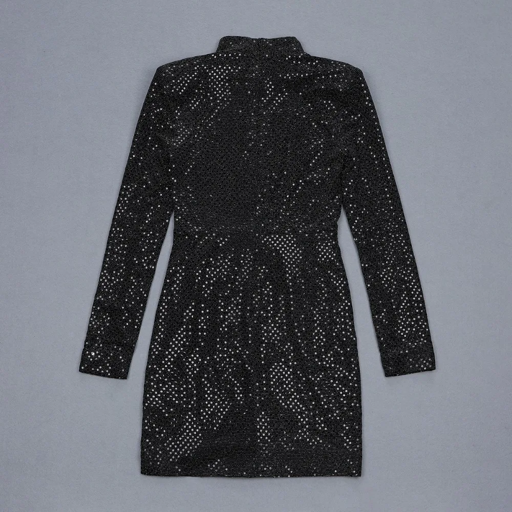 Высокое качество блесток Bodycon мини платье знаменитостей Сексуальная с длинным