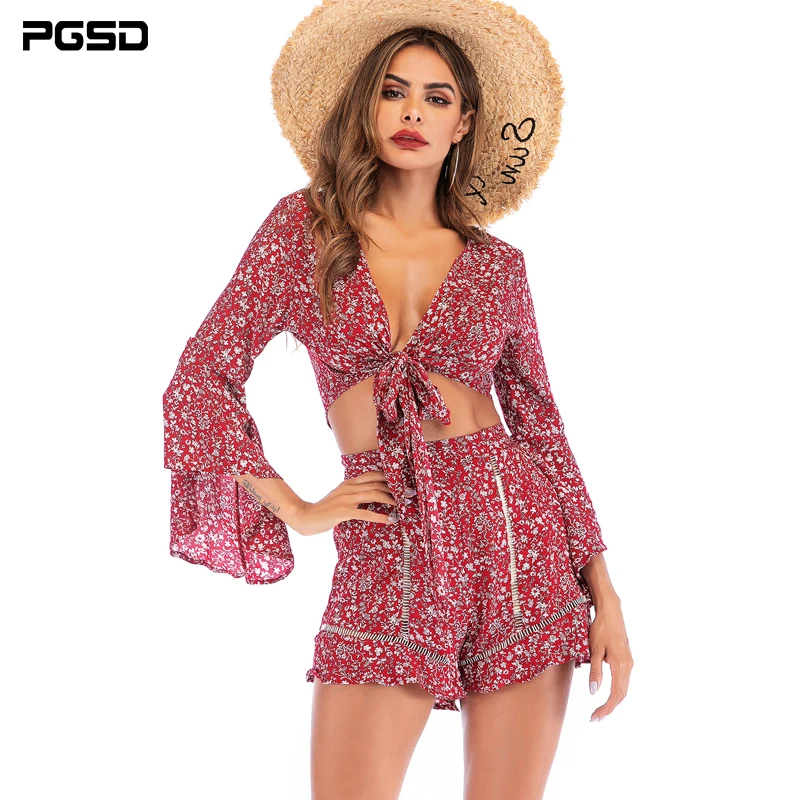 PGSD летние праздничные сексуальные повседневные шифоновые костюмы с цветочным