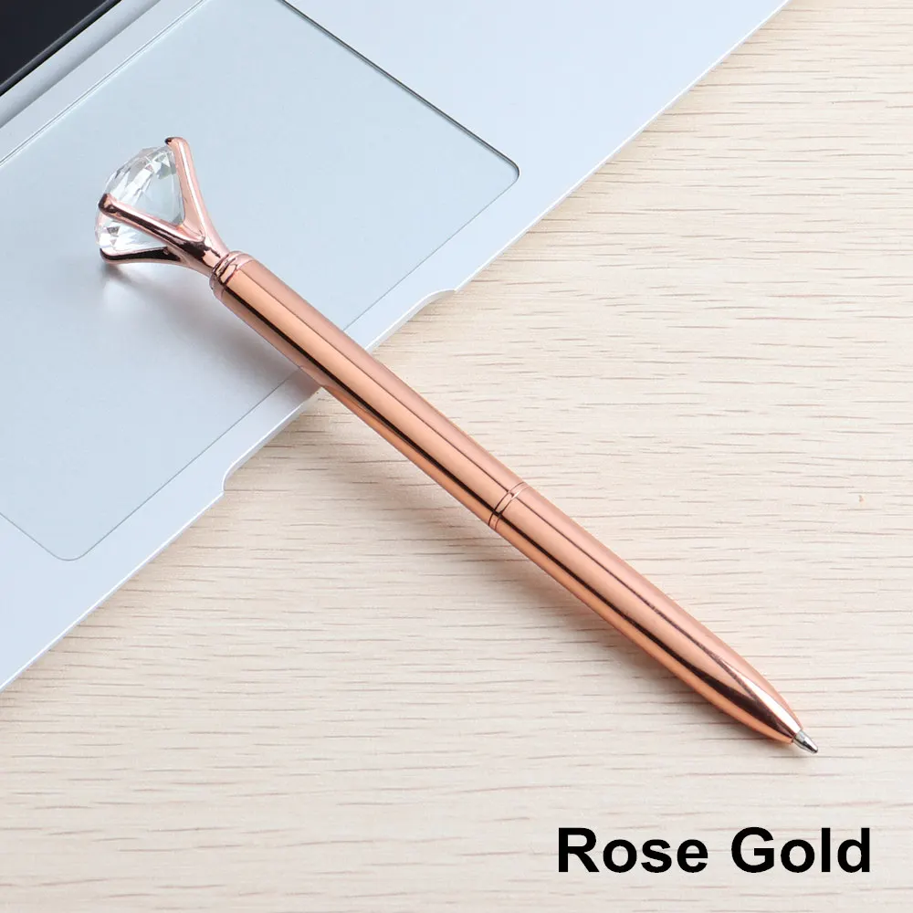 Rose Gold GENKKY Kawaii Шариковая ручка, большая металлическая шариковая ручка с большим бриллиантом, синие и черные волшебные ручки, модные школьные офисные принадлежности - Цвет: Rose Gold