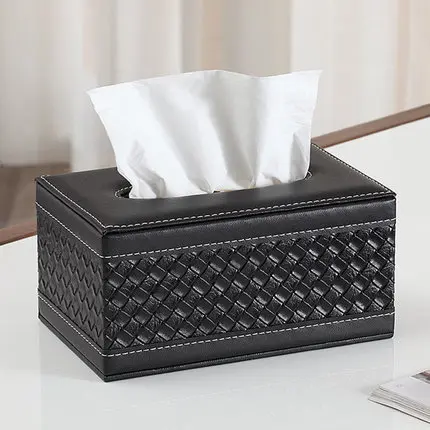 black woven big Роскошные из искусственной кожи прямоугольные бумажные салфетки крышку коробки Бумага держатель тканей ящик-органайзер для хранения Контейнер для Офис автомобиля Automot - Цвет: black woven big