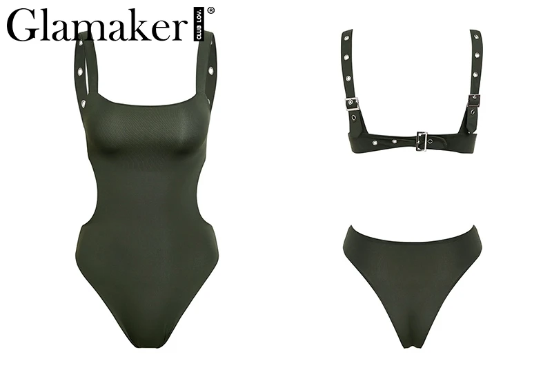 Glamaker Bodycon цельные купальники сексуальное боди Для Женщин С НАБОРНЫМИ БРЕТЕЛЬКАМИ облегающий костюм для фитнеса Лето выдалбливают спинки Черный боди