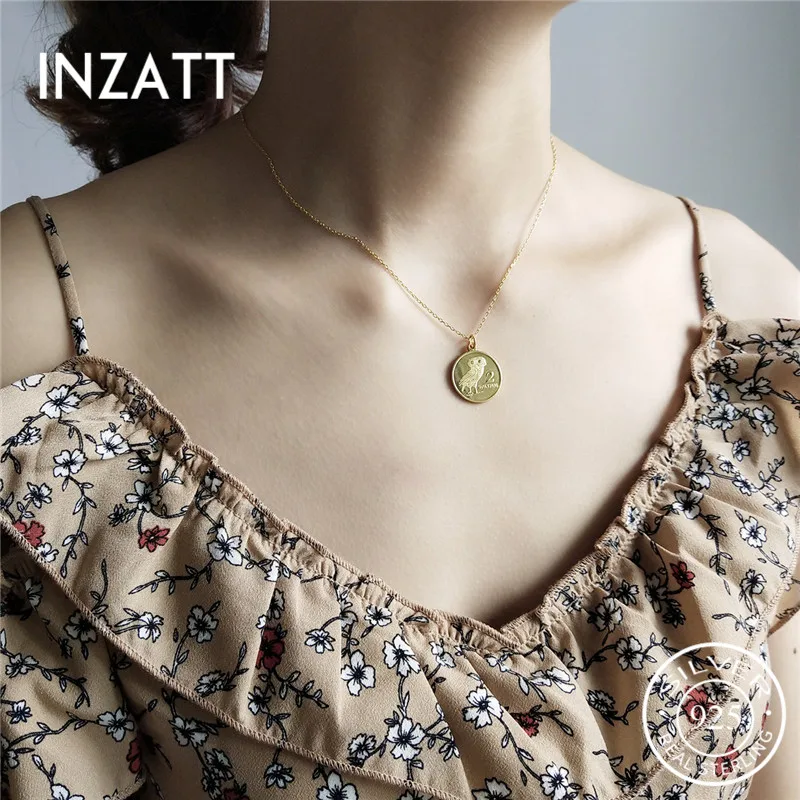 INZATT настоящее 925 пробы Серебряный Диск сова новинка ожерелье с кулоном хорошее