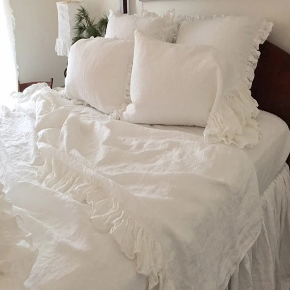 

1pcs Ruffled Washed Linen pillowcase Pure Ruffle pillowcases Shams Bed Pillow case Shams Bedding Christams