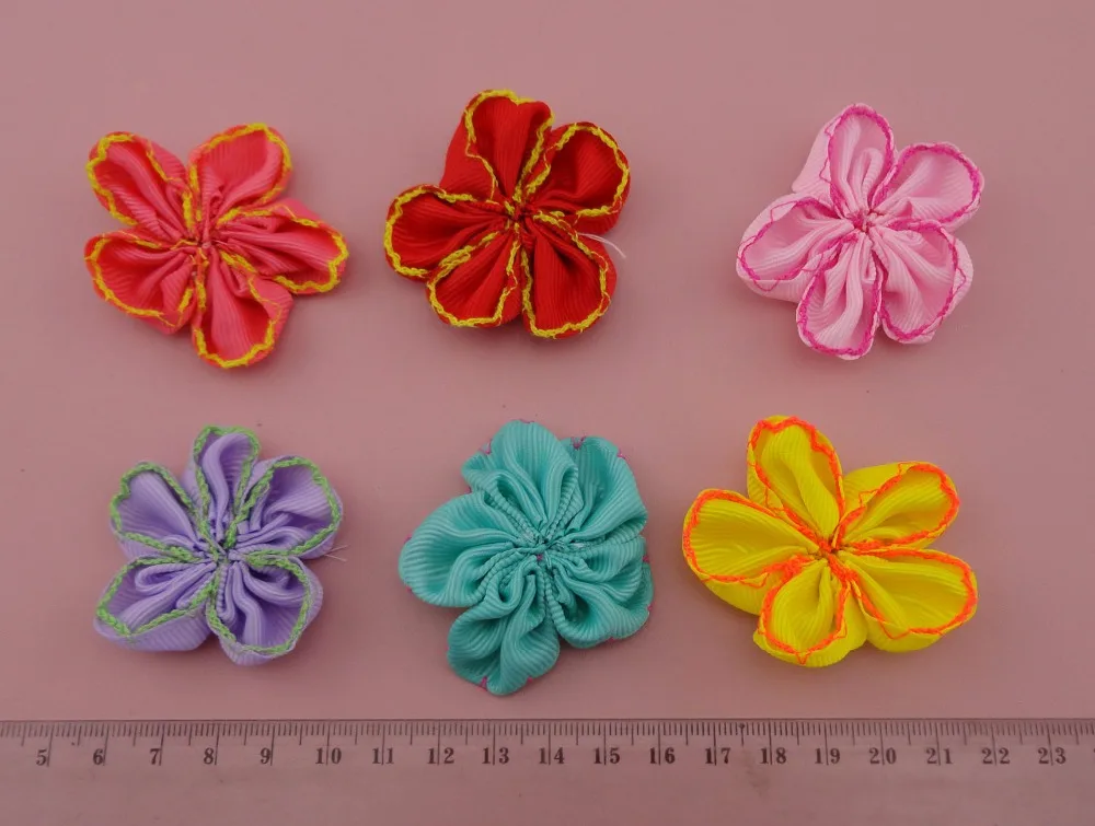 20 шт. 5 0 см 2 &quotразные цвета кроше Grosgrain цветы патчи Аппликации брошь без штифта