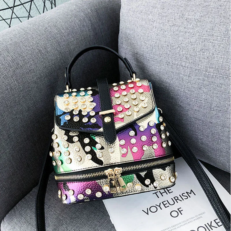 Женский камуфляжный рюкзак из искусственной кожи с бриллиантами