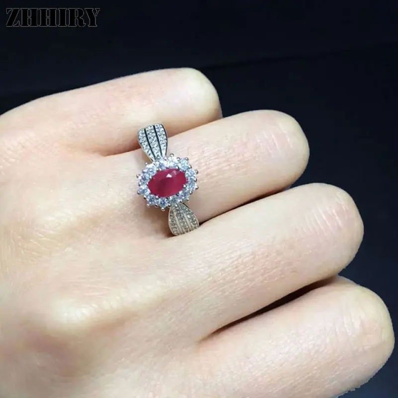 ZHHIRY Настоящее натуральное рубиновое кольцо из натуральной 925 пробы, серебряные драгоценные красные кольца с драгоценными камнями для женщин, хорошее ювелирное изделие, благородное Королевское