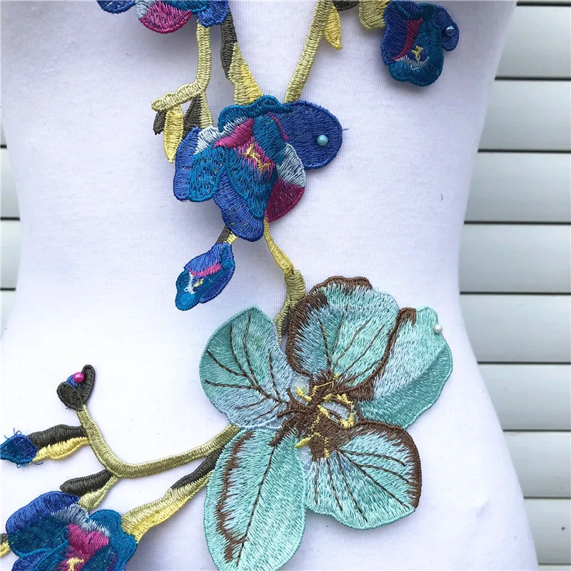 1PC Big Blue Flower Lace Embroidered Neckline Collar Trim Clothes Fabric Sewing Supplies Craft Wedding Dress Applique | Дом и сад