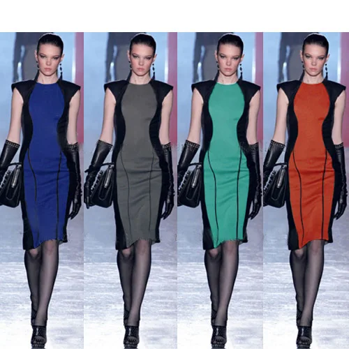 2014 spring-summer knitted hit color patchwork silm sexy dress o-neck sleeveless bandage dresses for women | Женская одежда