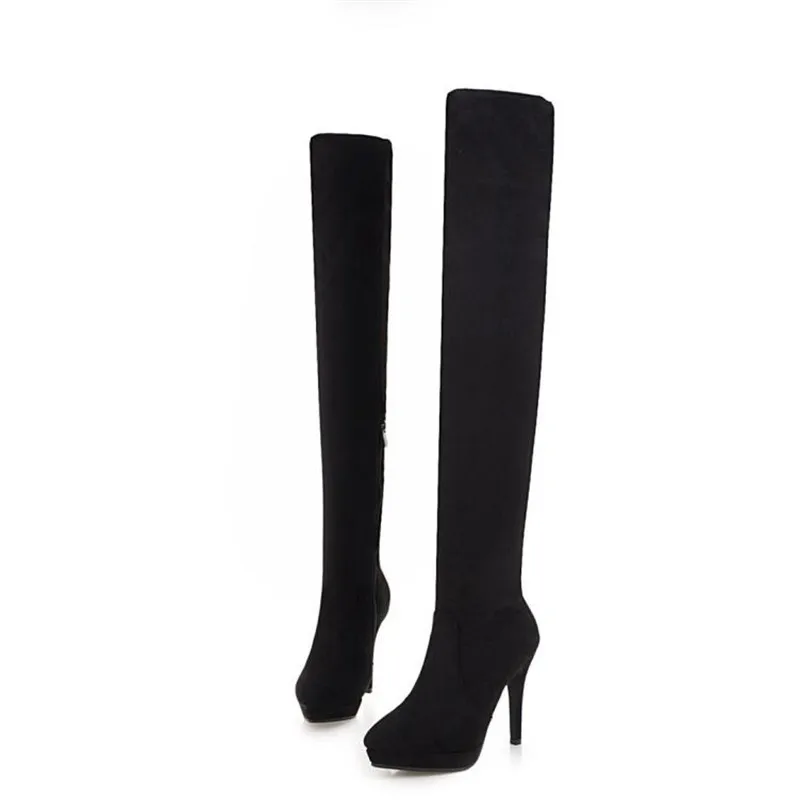 winter New pattern fashion Round head black sexy Over knee Elastic force Thin leg Boots Fine heel Add wool Keep warm Women Boots