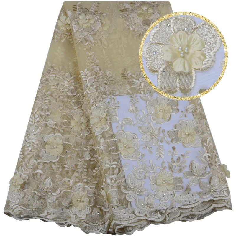 Объемная Цветочная высота африканская кружевная ткань серая с аппликацией и