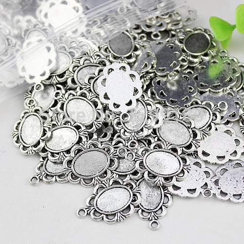 Onebeading Fit 10x14мм овальные кабошоны Летняя мода Паттерн стеклянная рамка Bezel Настройки Лоток Пропуск DIY Изготовление Аксессуар 20шт. на.