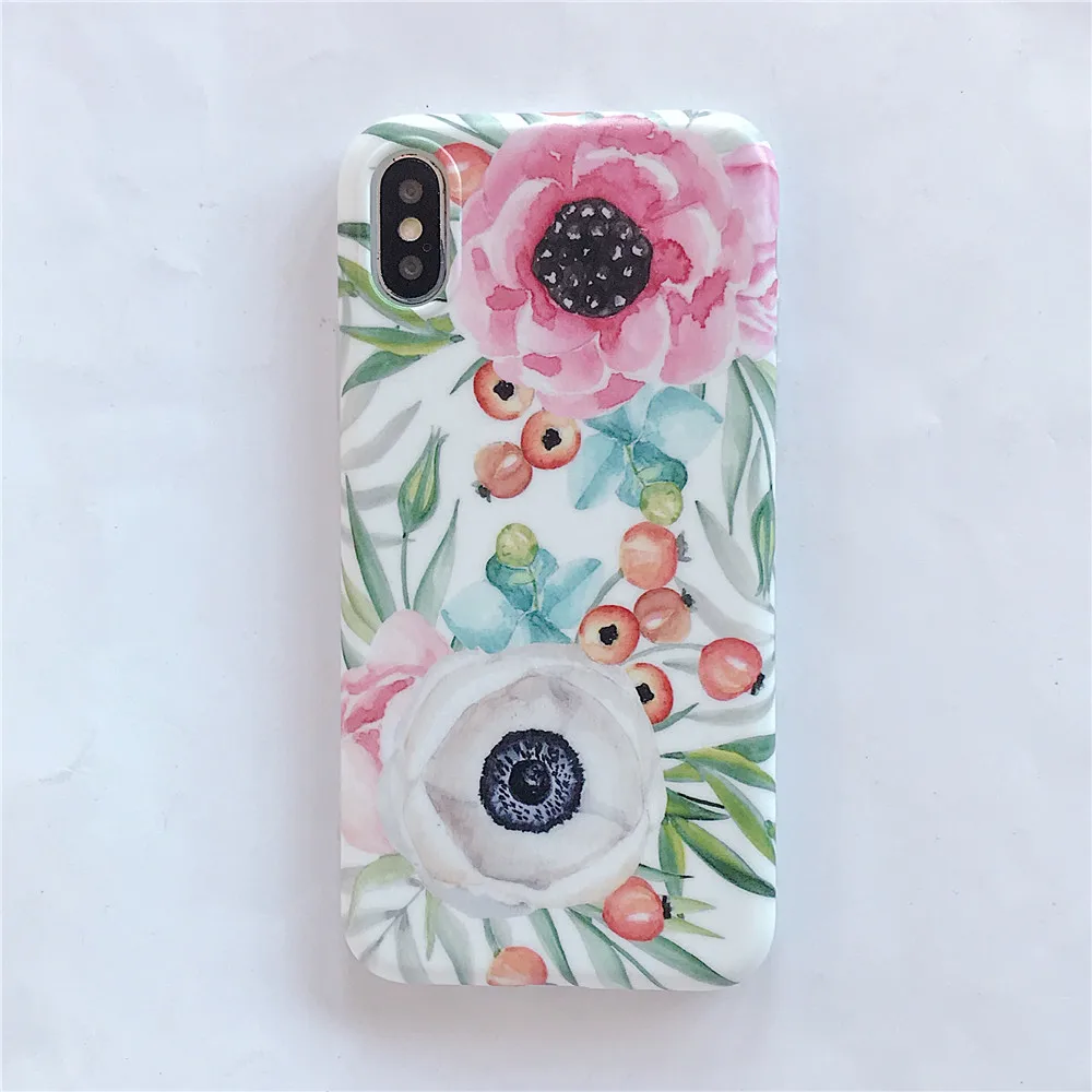 Для Apple iPhone 6 8 Plus X 6s 7 чехол высокого качества бампер цветочный корпус синий