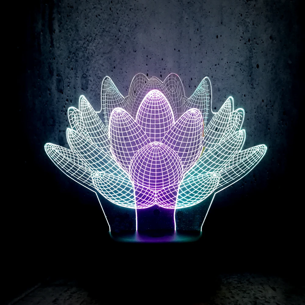 Новая 3D лампа суккулентные растения цветы лотоса Микс разноцветных USB Led ночник
