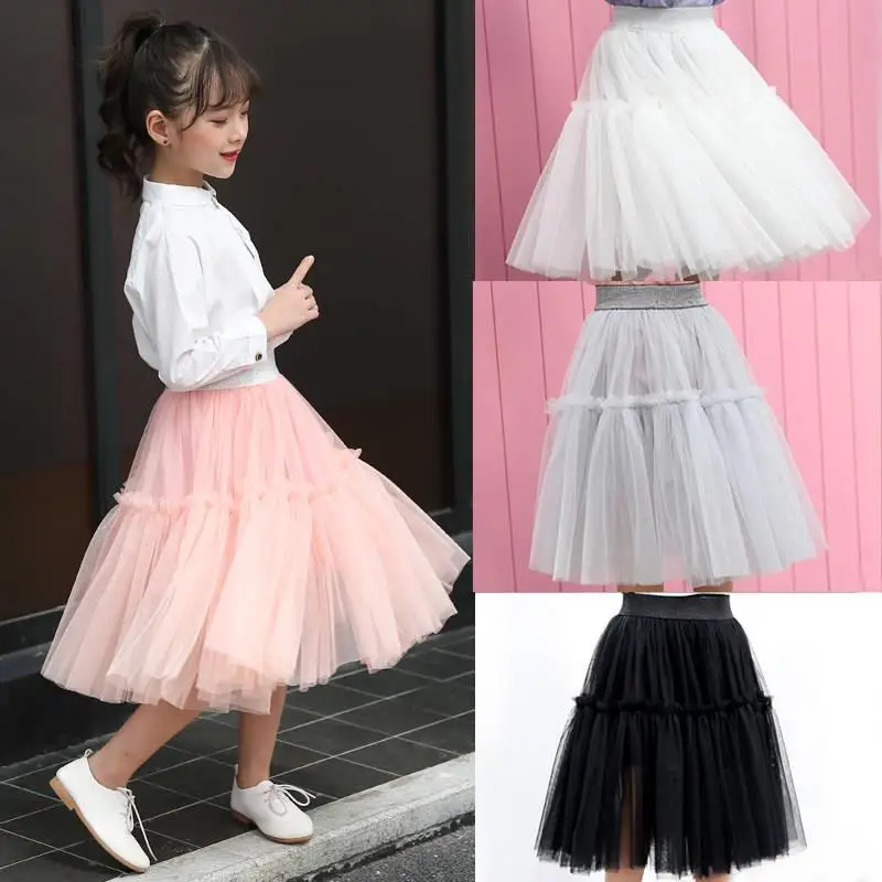 2019 Fashion Teens Girls Tutu Mesh Patchwork Skirts Children Fold Puff Princess Long Skirt Kids Birthday Party Q438 | Мать и ребенок
